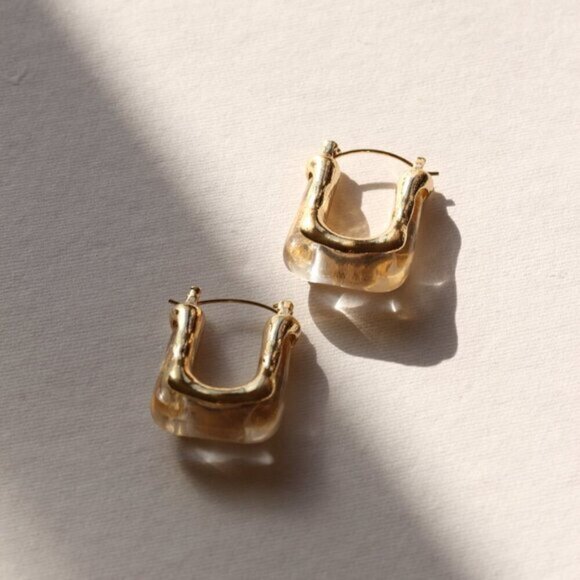 14K Gold Filled White Resin Earrings - Picture 6 of 6